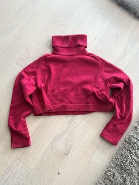 Zara Cropped Turtleneck Sweater — Bright Pink